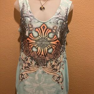 Harley-Davidson Green Sleeveless Graphic Tank Top